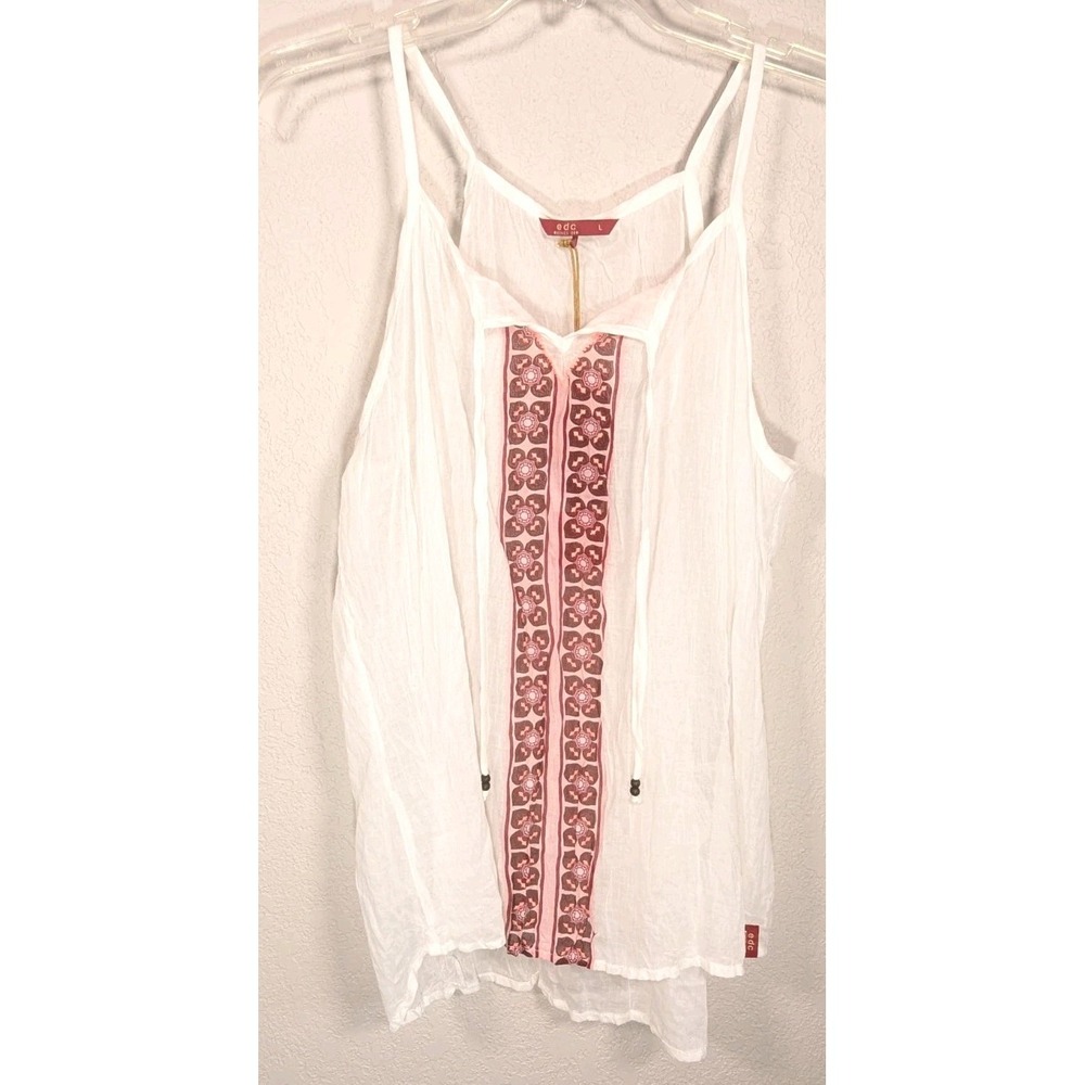 EDC Sheer Boho Festival Tank Top Ivory Blouse Large‎ NEW